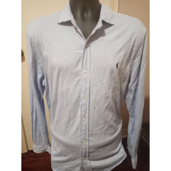 Polo Ralph Lauren Shirt Mens Blue All Over Polka Dot Cotton True Size Is XL - Picture 1 of 12